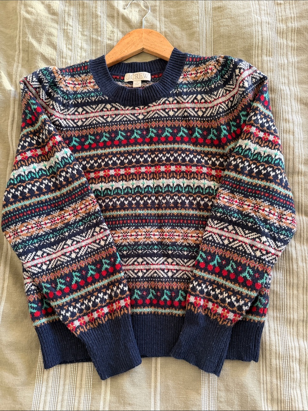 J. Crew Navy Multicolor Fair Isle Crewneck Sweater - Small